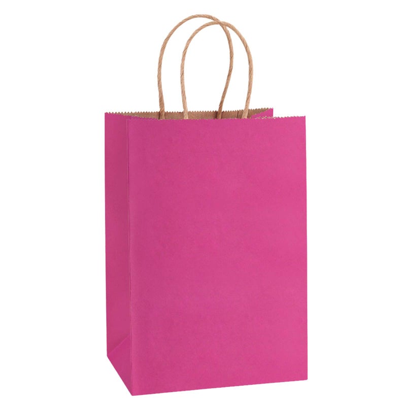 BagDream Kraft Paper Bags 100Pcs 5.25x3x8 Inches Small Paper Gift Bags with Handles Bulk, for Shopping, Retail, Business, Party Favor, Pink Gift Sacks - Image 1